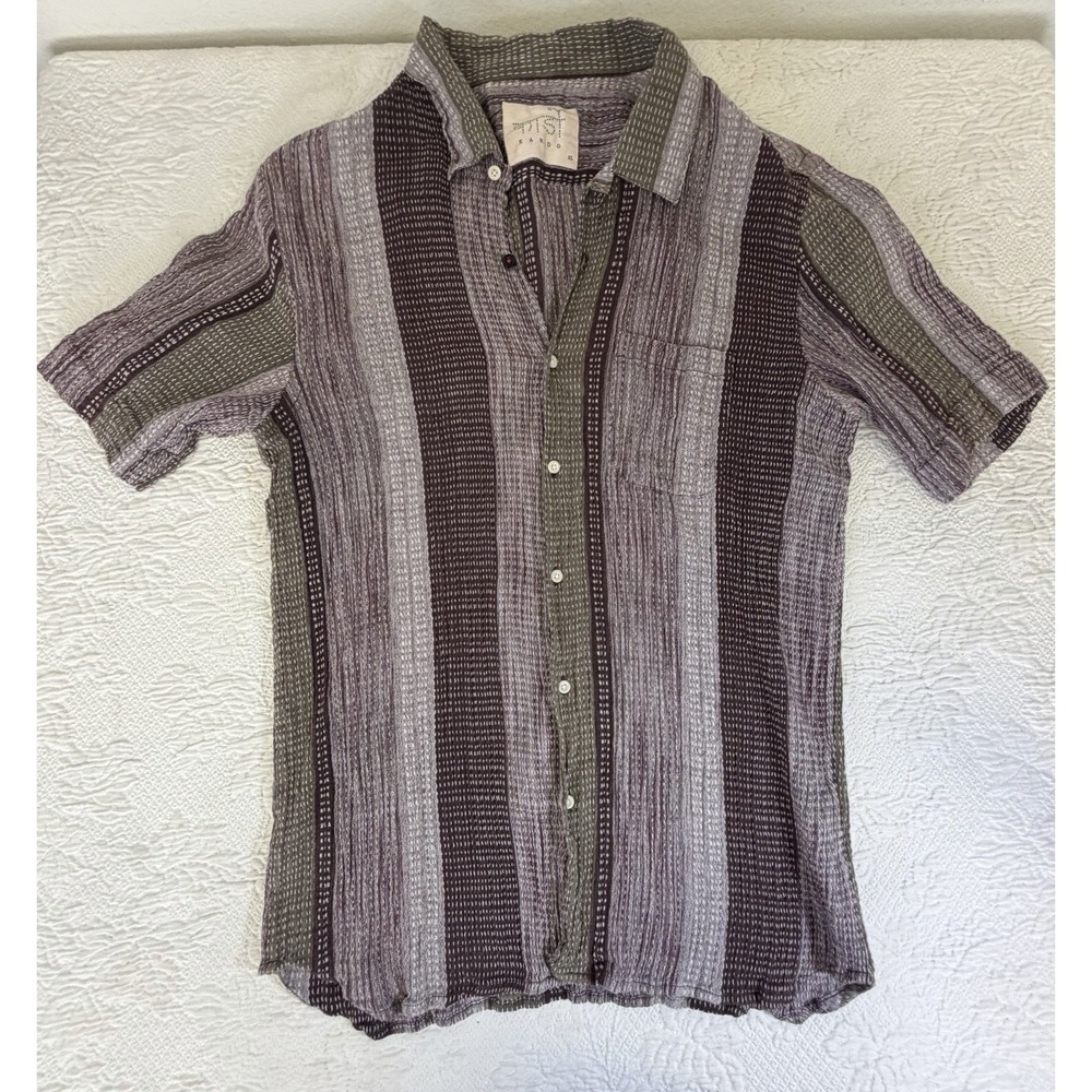KARDO Artisan Hand-Stitched Cotton Button Down Shirt XL Kantha Khadi India